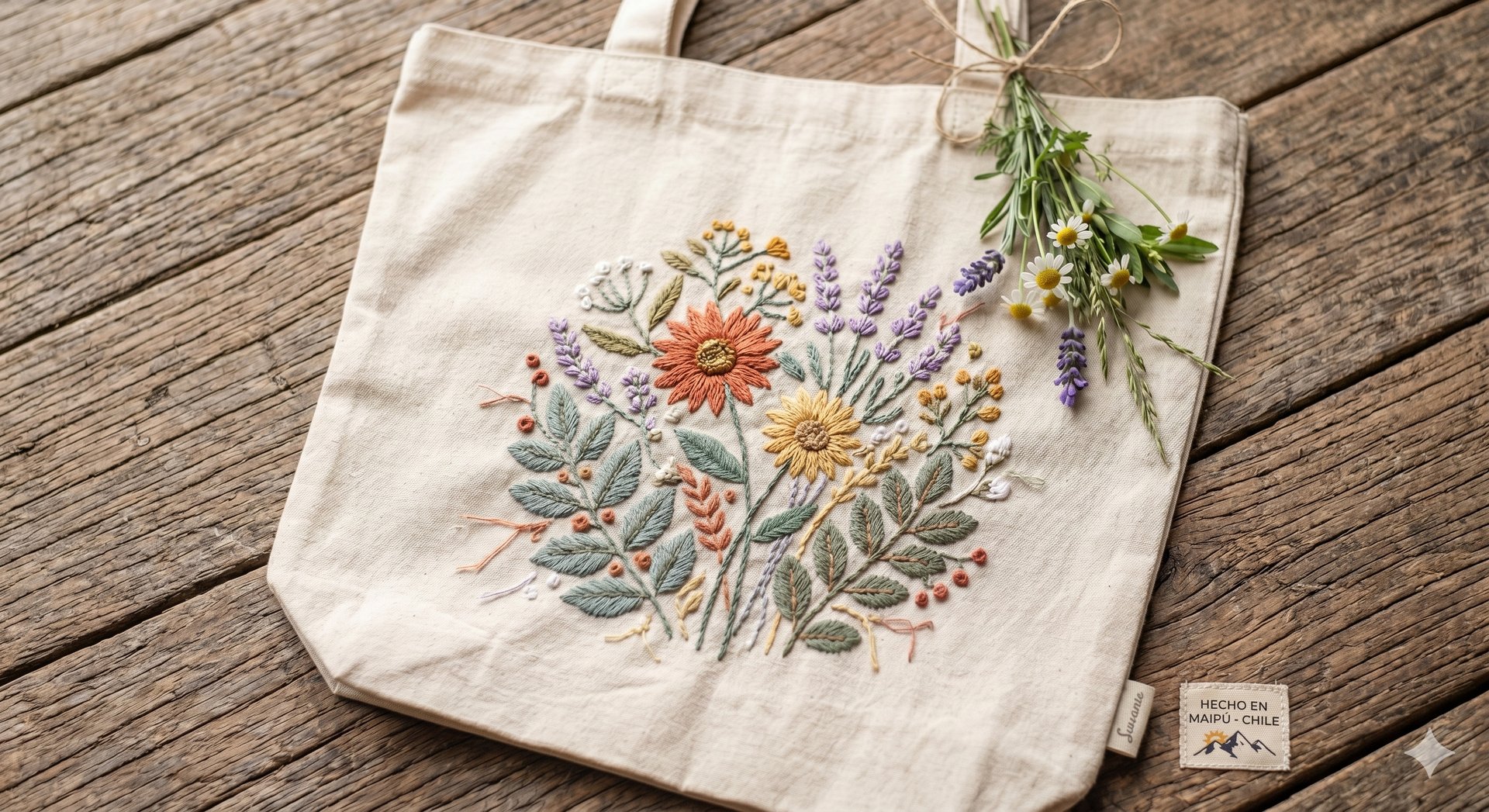 Bolsa tote de algodón bordada
